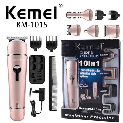 kemei KM-1015 10 in 1 Rechargeable Men's Grooming Set Shaver Electric Hair Trimmer Electric Hair Clipper