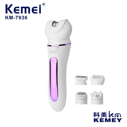 Kemei Km-7936 5 in 1 Handheld Full Body Washing Microdermabrasion Cleansing Massage Replaceable Head Epilator