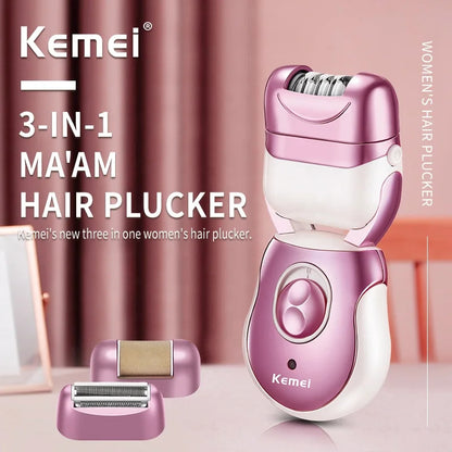 KEMEI km-376 3 in 1 Multifunction Epilator Man Women Electric Lady Body Leg Armpit Pubic Hair Remover Removal Shaver Foot Pedicure