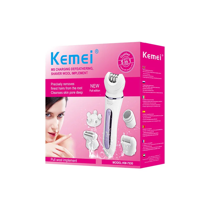 Kemei Km-7936 5 in 1 Handheld Full Body Washing Microdermabrasion Cleansing Massage Replaceable Head Epilator