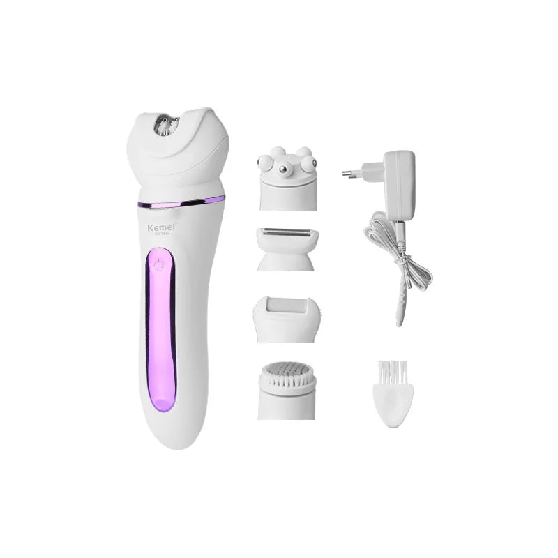 Kemei Km-7936 5 in 1 Handheld Full Body Washing Microdermabrasion Cleansing Massage Replaceable Head Epilator