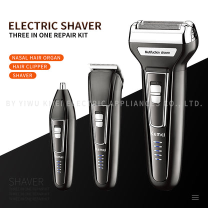 Kemei Km-6558 Multifunctional Waterproof 3 In 1 Cutter Head Usb Men Shaver Electric Kemei Electric Shaver