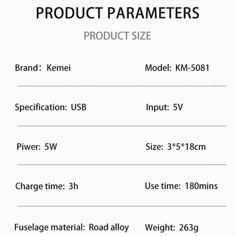 Kemei km-5081 Cordless Electric Hair Clipper Aluminum Men Adjustable Beard Trimmer Rechargeable Hair Clipper