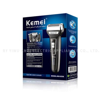 Kemei Km-6558 Multifunctional Waterproof 3 In 1 Cutter Head Usb Men Shaver Electric Kemei Electric Shaver